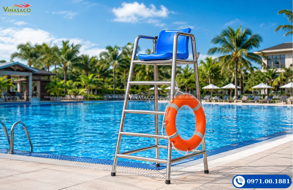 Ghế quan sát bể bơi inox 304 màu xanh