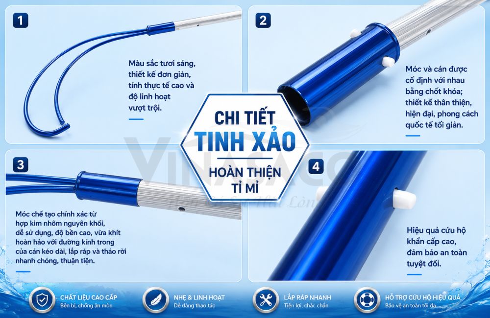 Chi tiết thiết kế móc cứu hộ bể bơi dạng vòng lớn bằng nhôm