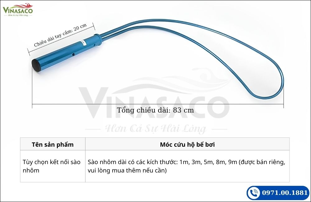 Kích thước móc cứu hộ bể bơi khoảng 83 cm
