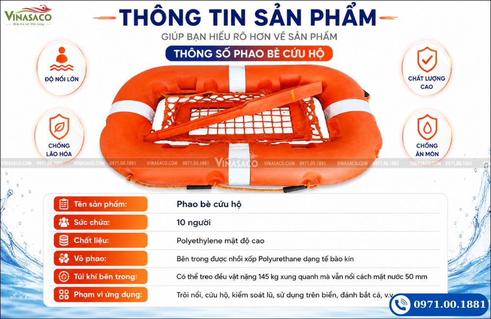 Thông số phao bè cứu hộ người nhựa polyethylene
