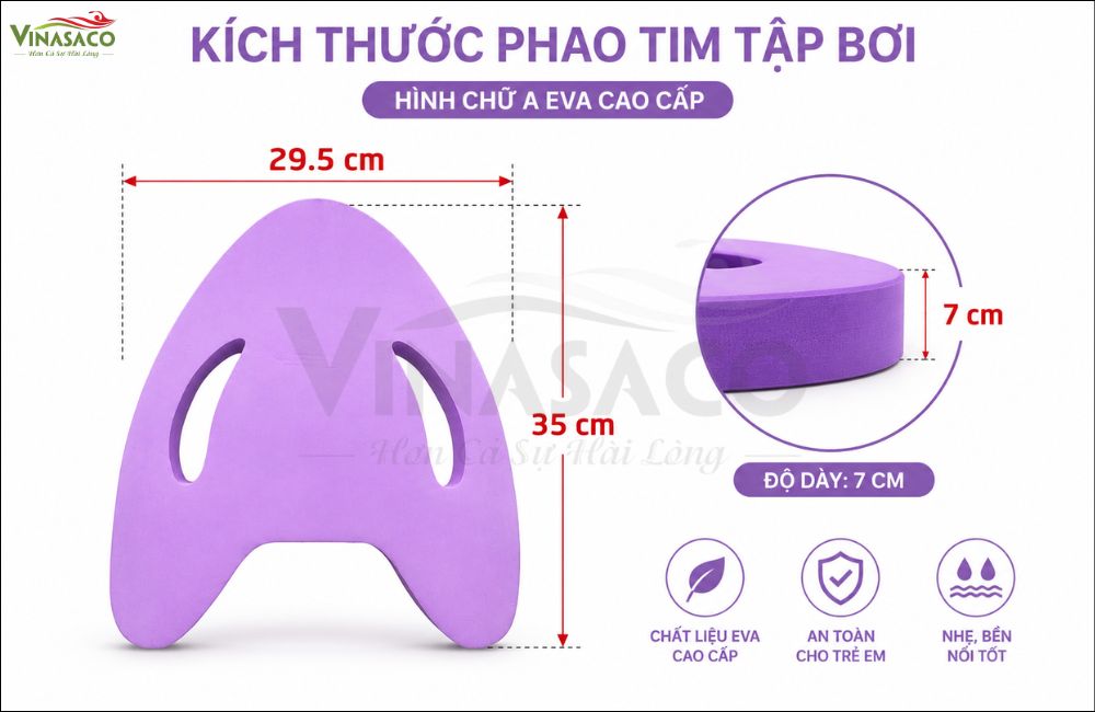 Kích thước phao tim tập bơi EVA 35 × 29,5 × 7 cm