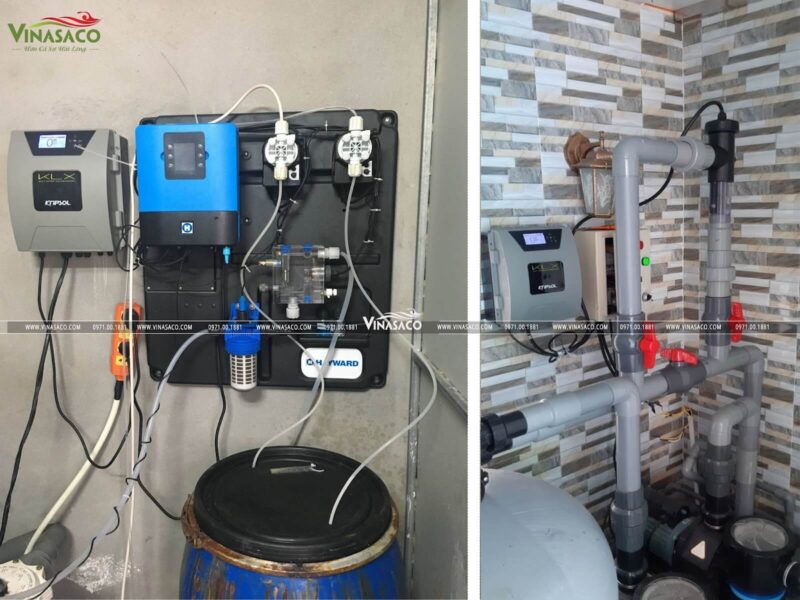 Bộ điện phân muối Kripsol được lắp đặt trong phòng máy bể bơi