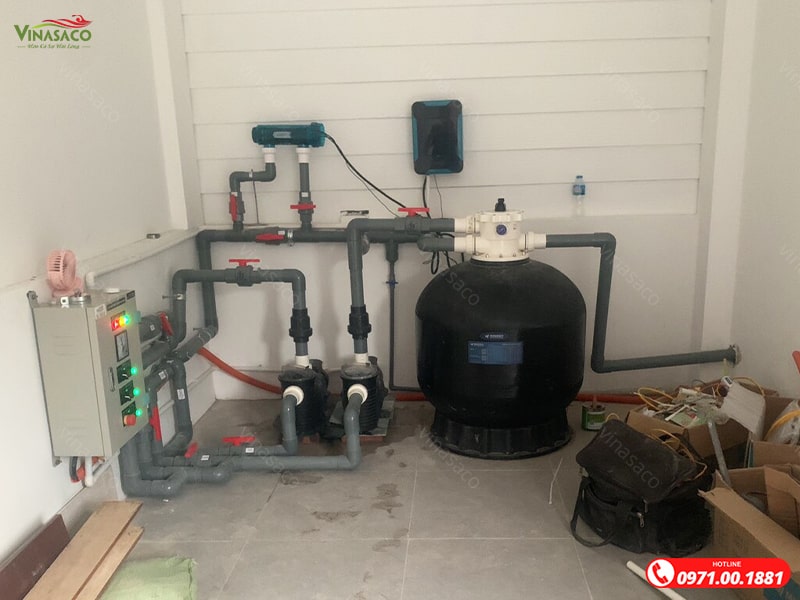 Ảnh thực tế lắp đặt bộ điện phân muối Laswim trong phòng máy