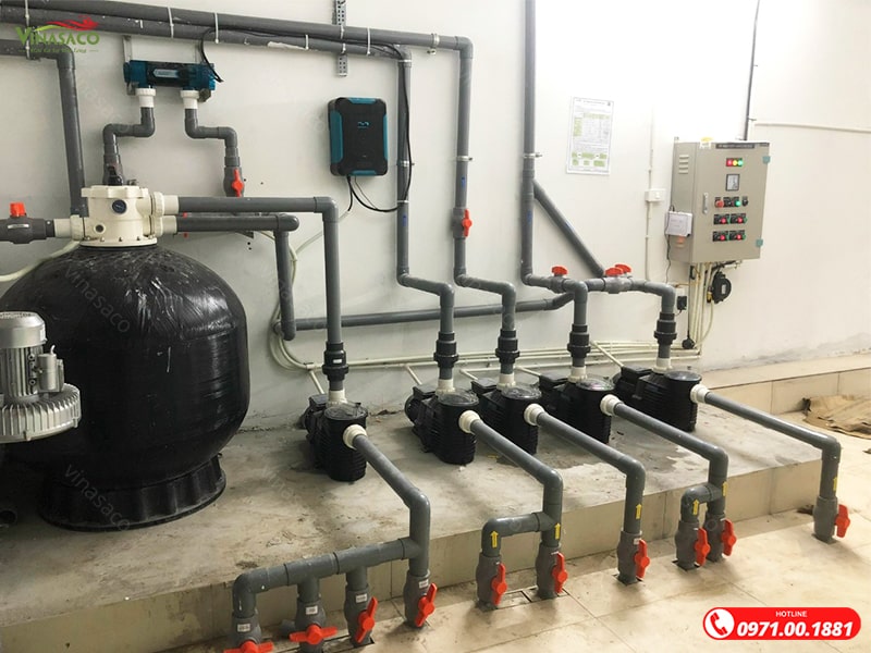Ảnh thực tế lắp đặt bộ điện phân muối Laswim trong phòng máy