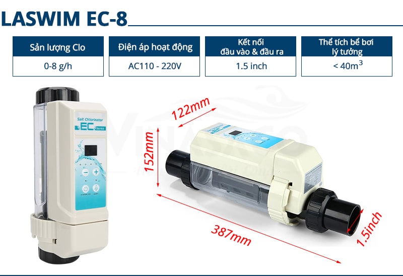 Thông số kỹ thuật máy tách muối Laswim EC 8