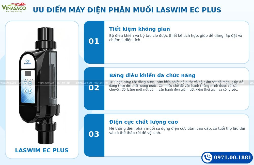 ưu điểm máy điện phân muối Laswim EC Plus