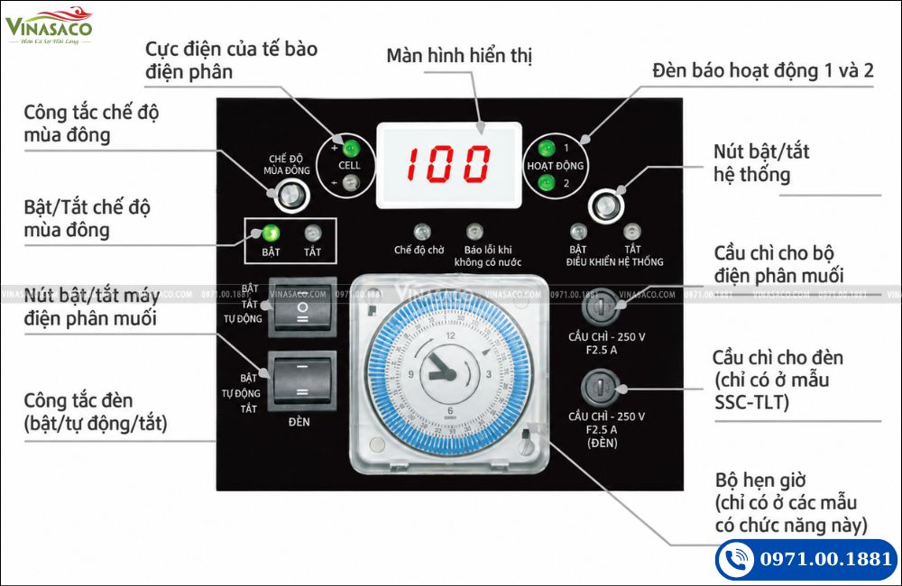 bảng điều khiển máy điện phân muối Emaux SSC