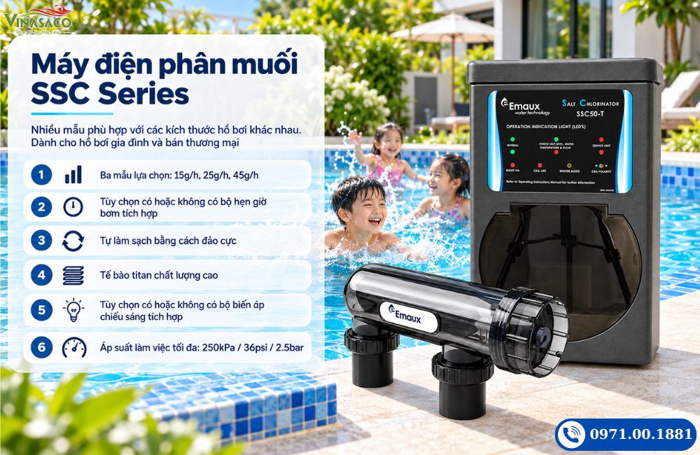 máy điện phân muối bể bơi Emaux SSC Series