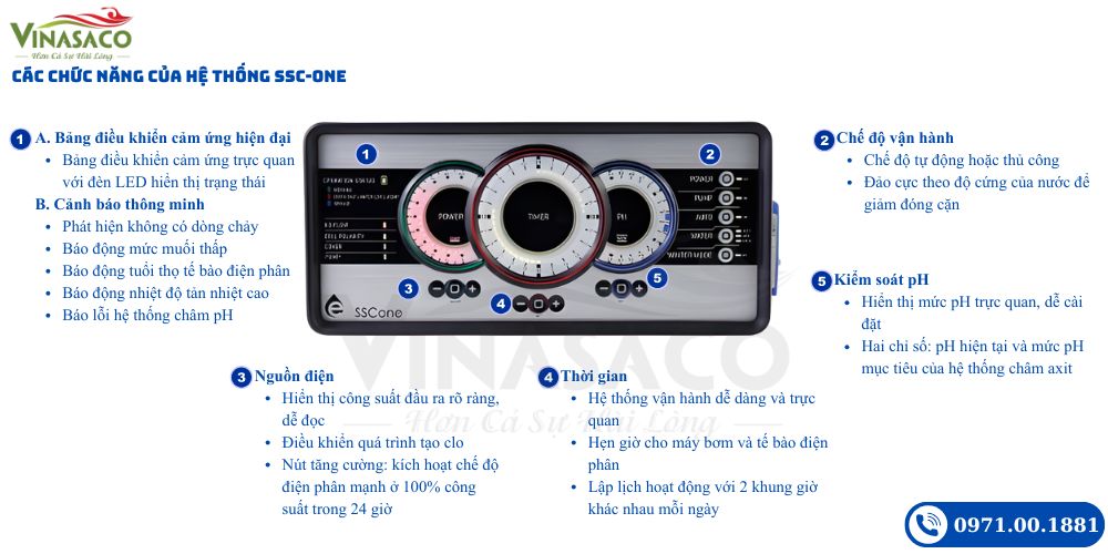 Giao diện bộ điện phân muối Emaux SSCone