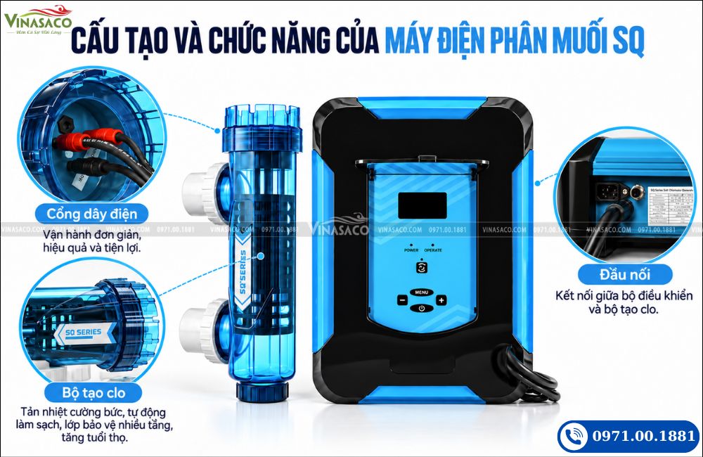 cấu tạo máy điện phân muối bể bơi Laswim SQ