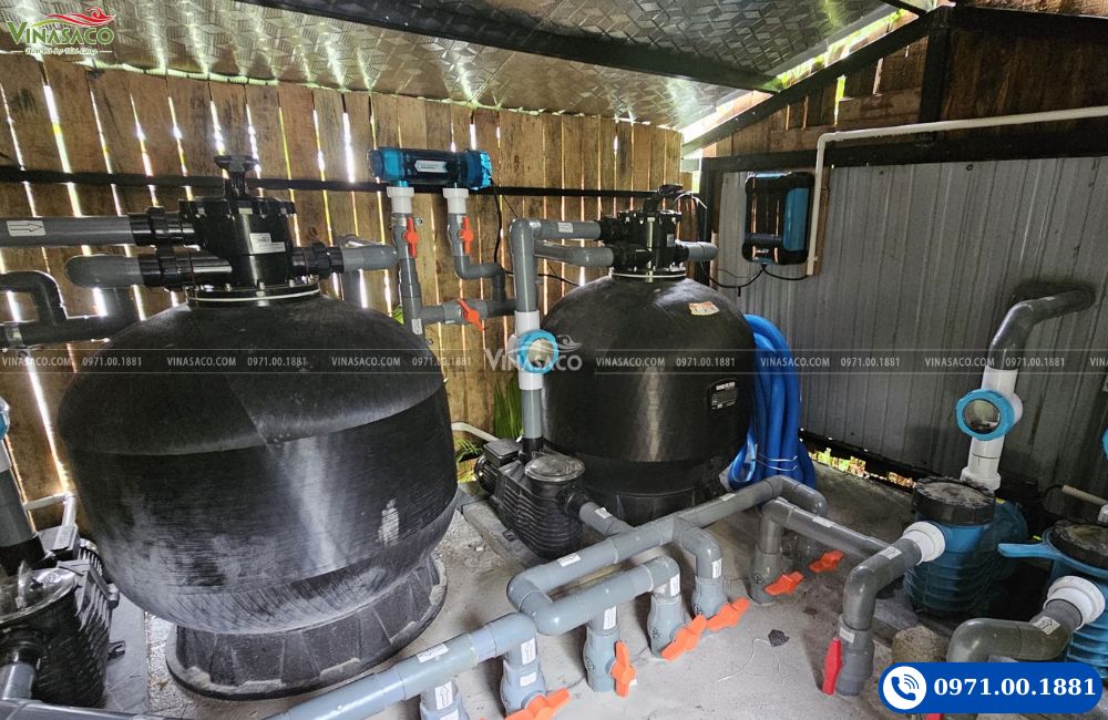 cell điện phân muối SQ kết hợp bình lọc bể bơi