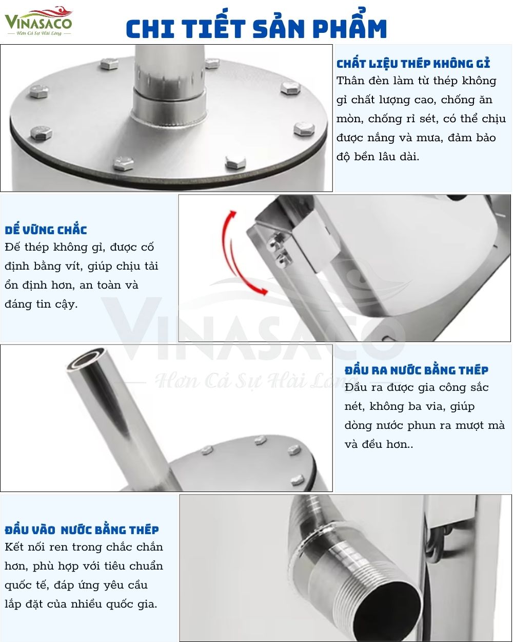 Chi tiết cấu tạo đầu phun tia nước Laminar bằng inox 304