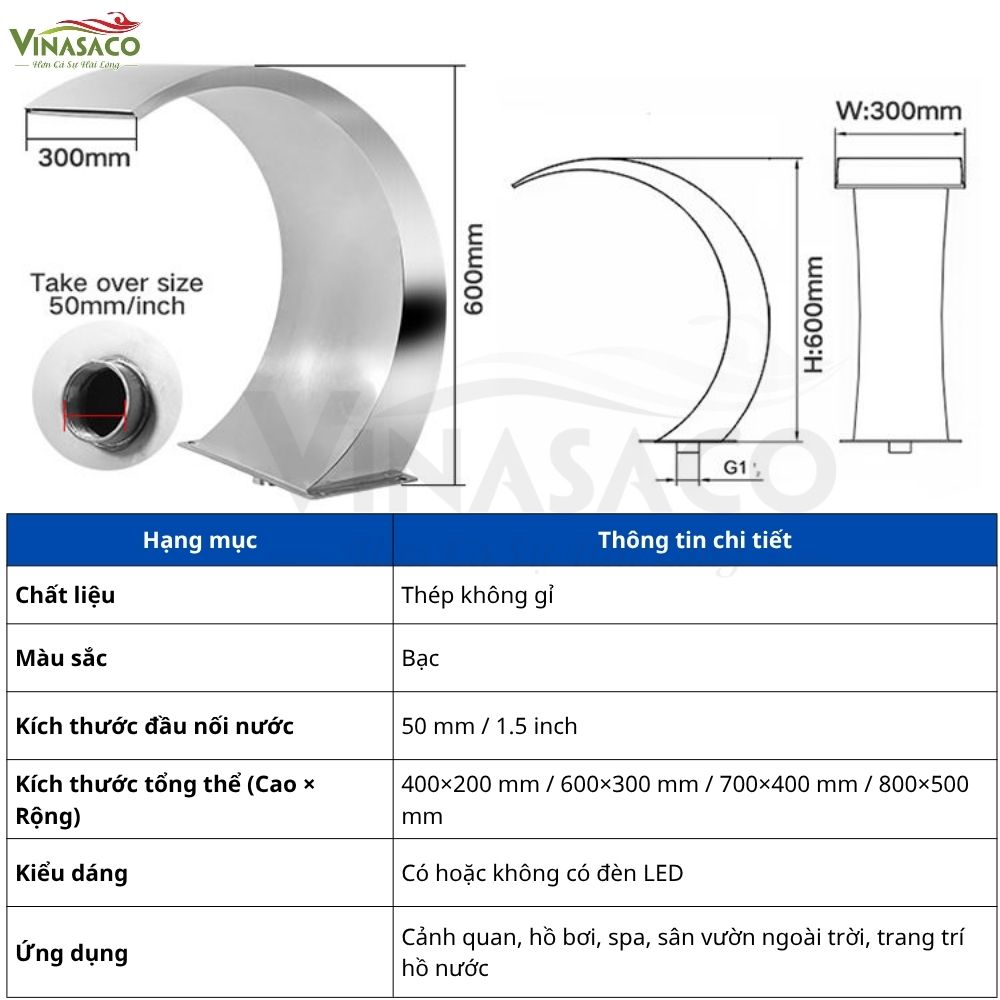 Thông số kỹ thuật Thác Nước Bể Bơi Dạng Vòm HG03