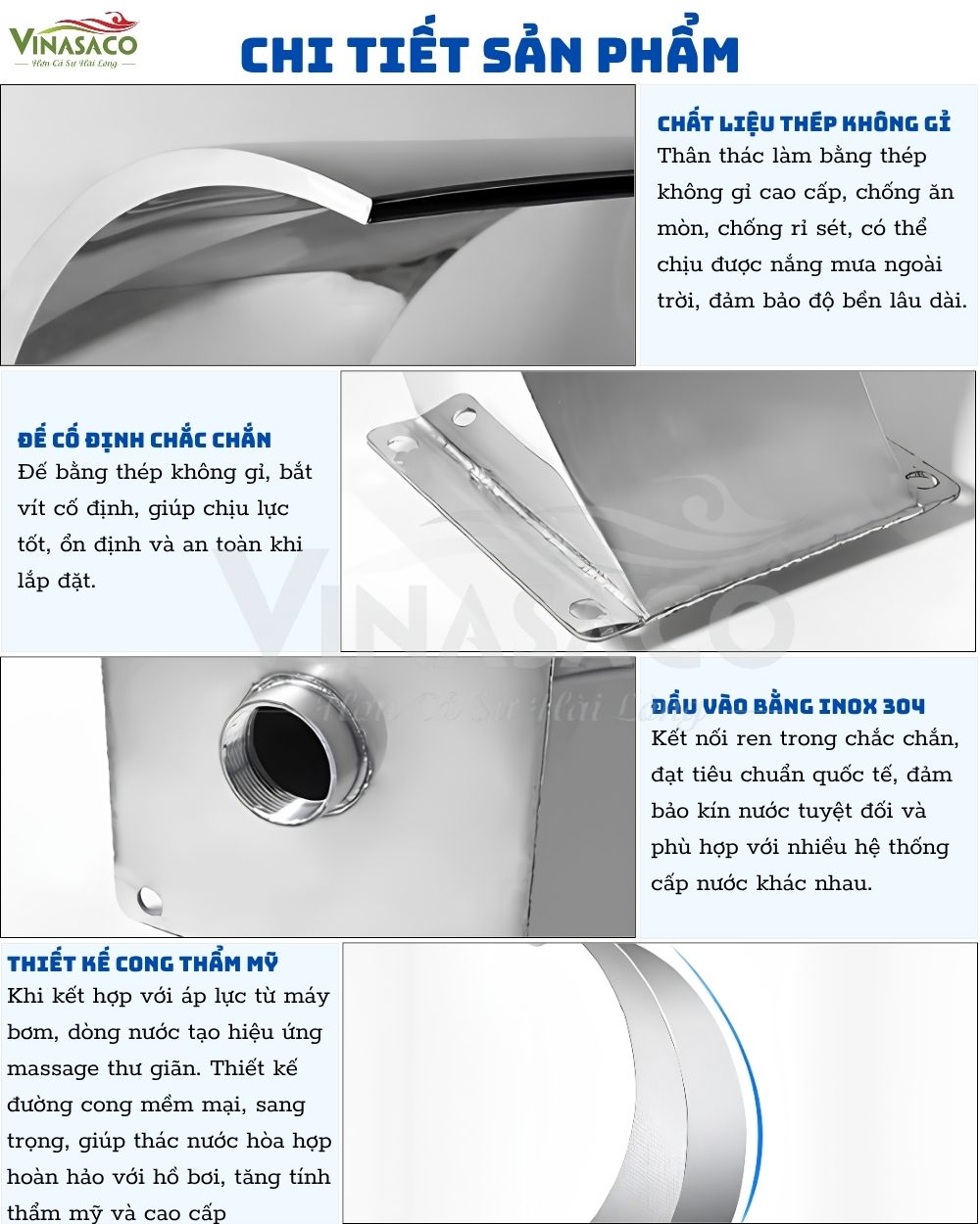 Chi tiết thiết kế Thác Nước Bể Bơi Dạng Vòm HG05 bằng inox