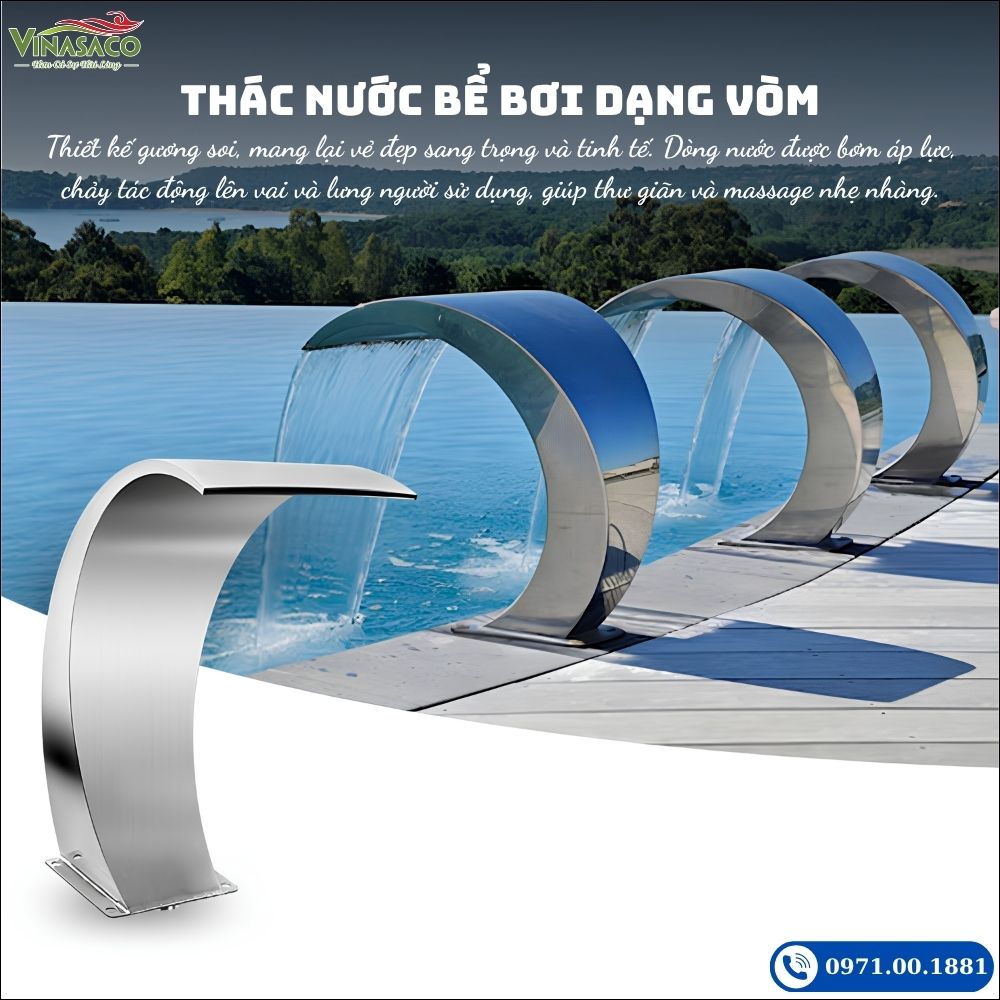 Thác Nước Bể Bơi Dạng Vòm HG05 lắp đặt tại bể bơi thực tế