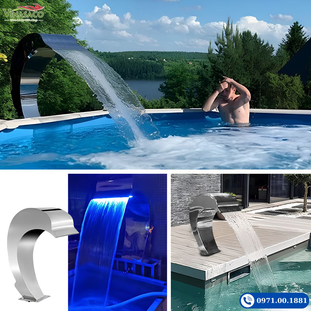 Thác Nước Bể Cá Heo Bơi Dạng Vòm HG13 lắp đặt thực tế tại hồ bơi