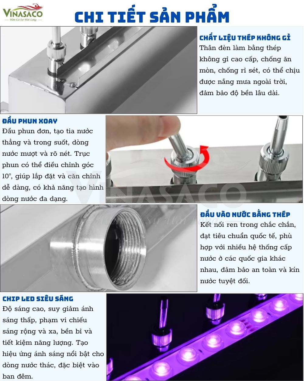 Chi tiết cấu tạo Thác Nước Mưa Bể Bơi F Series bằng inox