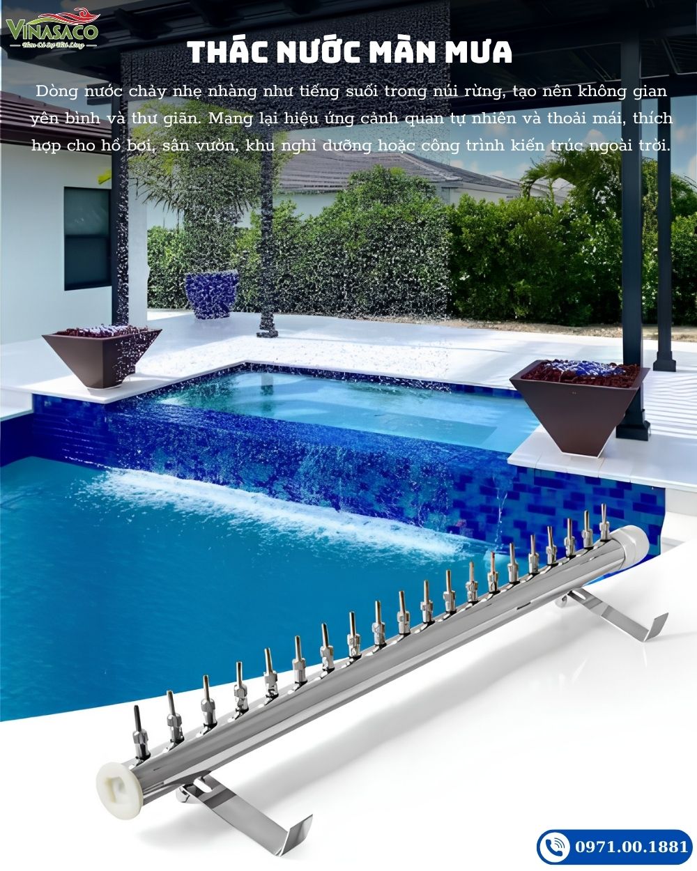 Thác nước mưa bể bơi Y Series bằng inox tạo màn nước nghệ thuật
