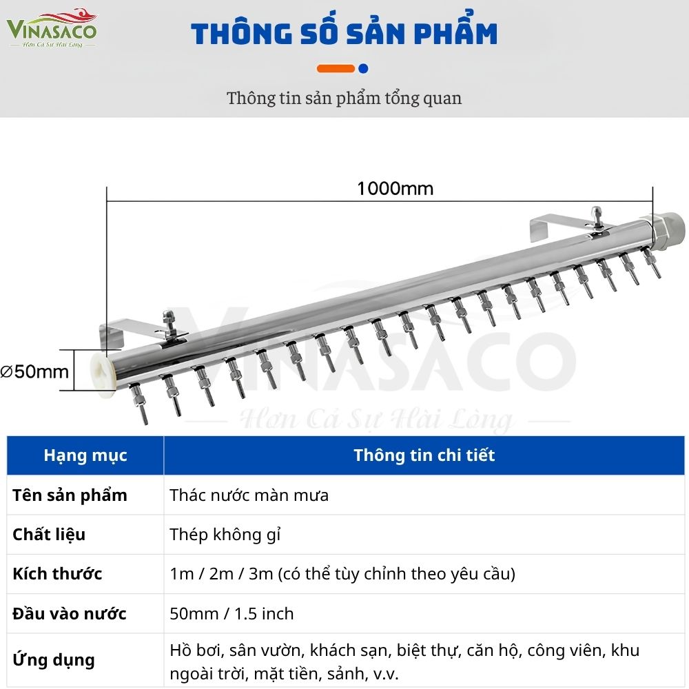 Thông số kỹ thuật thác nước mưa bể bơi Y Series JKD-SM-Y