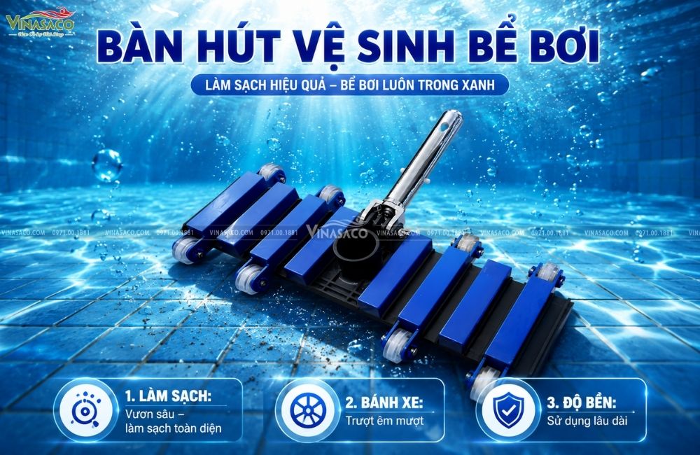 Bàn hút vệ sinh bể bơi bằng nhựa cán inox 14 inch