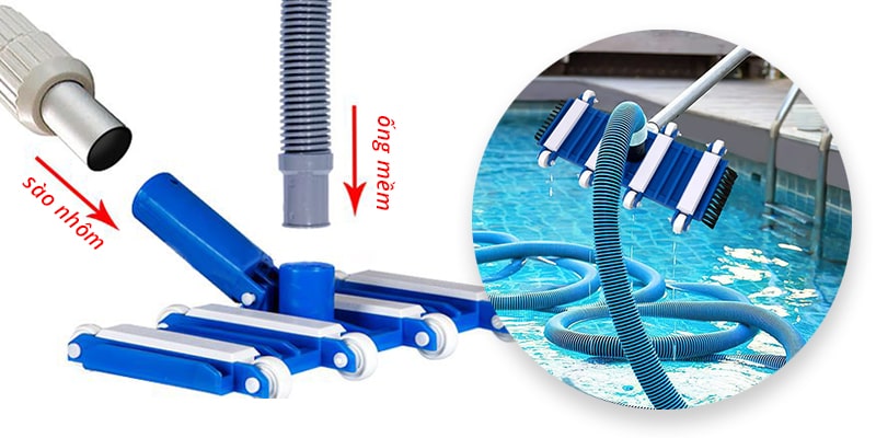 Bàn hút kết hợp với ống mềm và sào nhôm trở thành bộ vệ sinh bể bơi hiệu quả