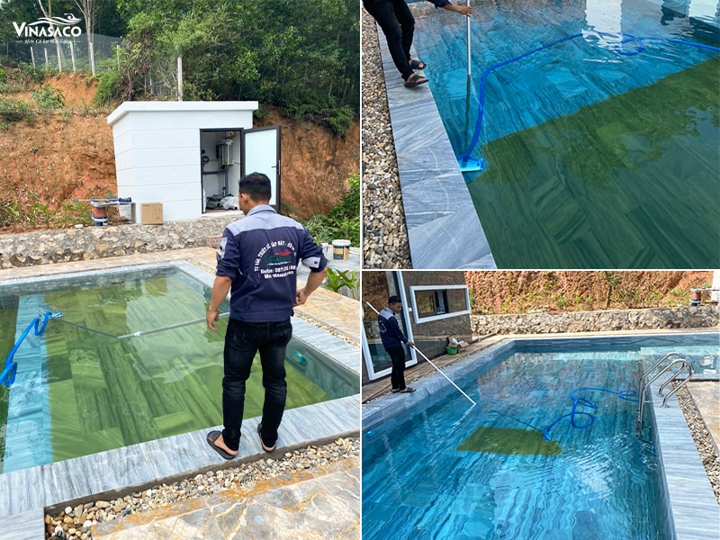 Kỹ thuật Vinasaco tiến hành hút đáy sau khi dùng hóa chất trợ lắng