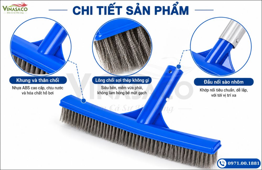 Cấu tạo chổi cọ vệ sinh bể bơi lưới thép