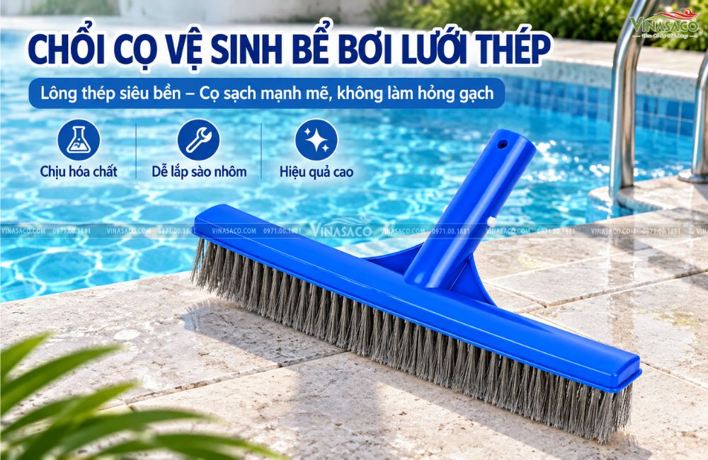 Chổi cọ vệ sinh bể bơi lưới thép chà rêu