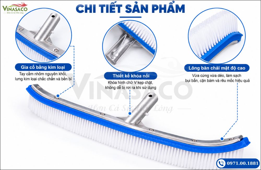 Chi tiết cấu tạo chổi cọ vệ sinh bể bơi cán nhôm