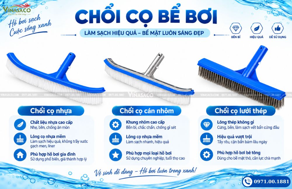 Các loại chổi cọ vệ sinh bể bơi