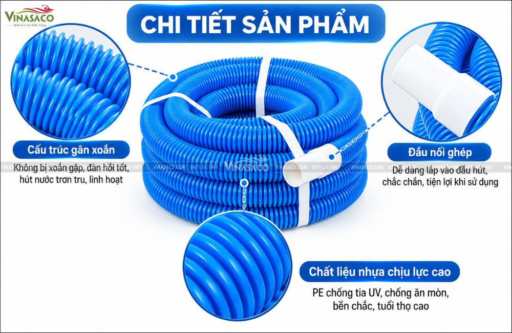Cấu tạo ống mềm hút vệ sinh bể bơi 1 lớp
