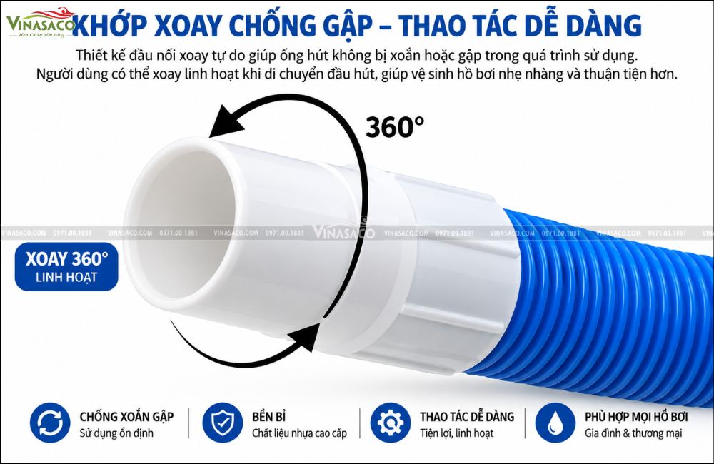 Khớp xoay 360 độ ống mềm vệ sinh bể bơi