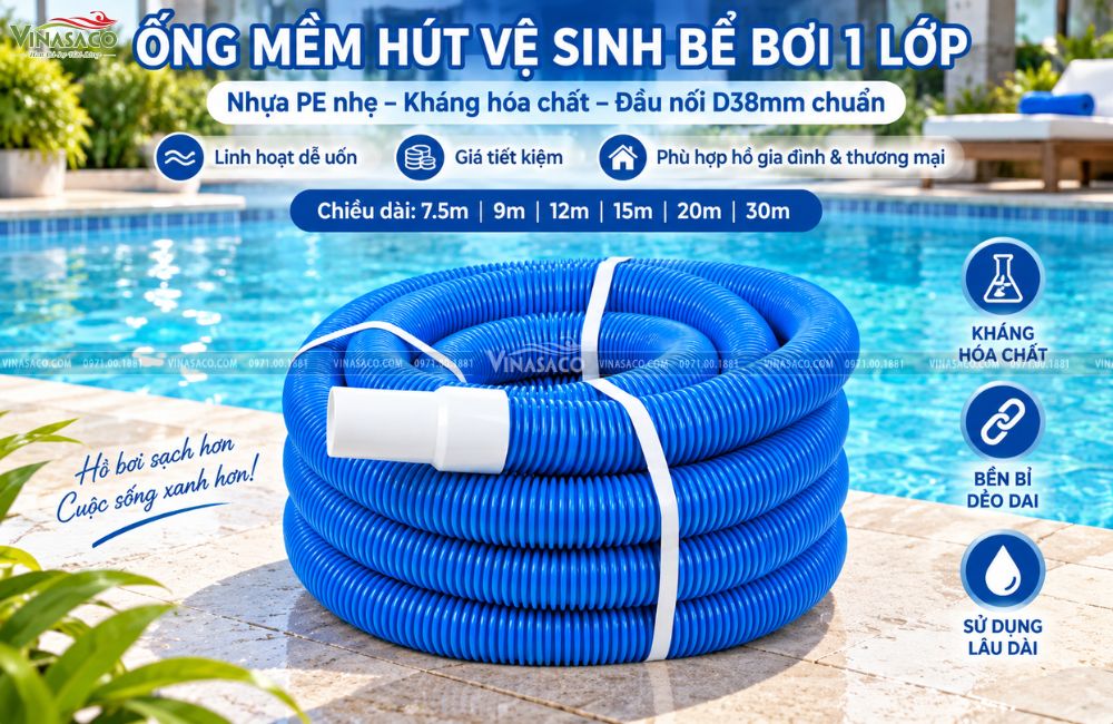 Ống mềm vệ sinh bể bơi 1 lớp D38 Vinasaco