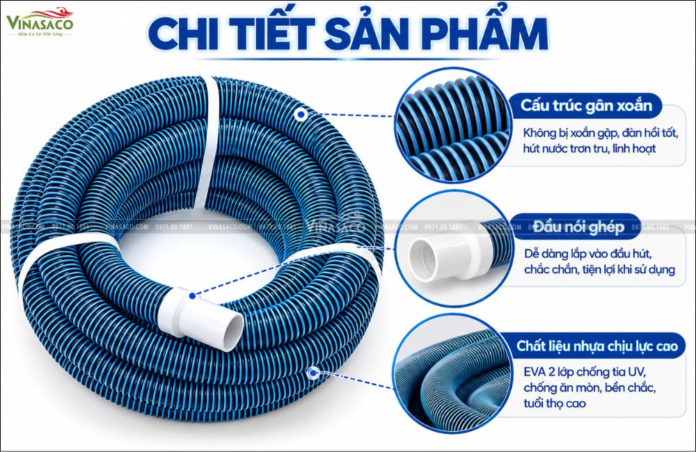 Cấu tạo ống mềm vệ sinh bể bơi 2 lớp EVA