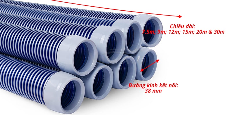 ống mềm có chiều dài đa dạng và tiêu chuẩn kết nối 38mm