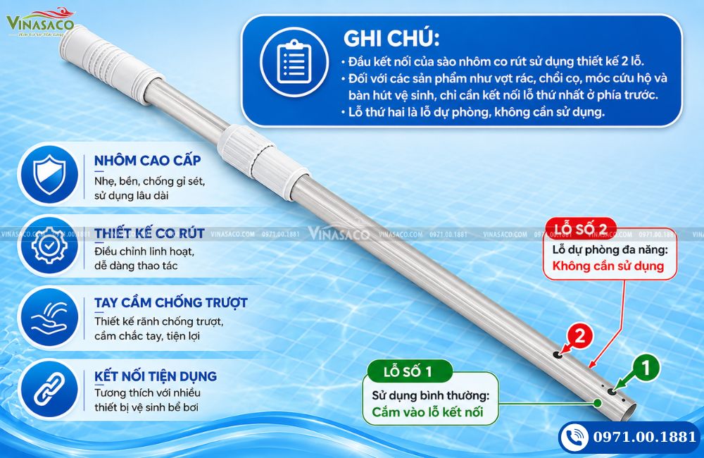 Sào nhôm bể bơi