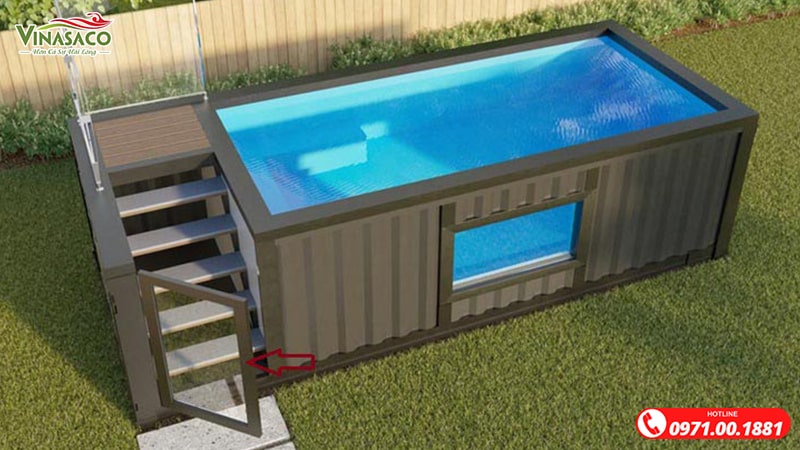 Bể bơi container gọn gàng tại góc sân vườn