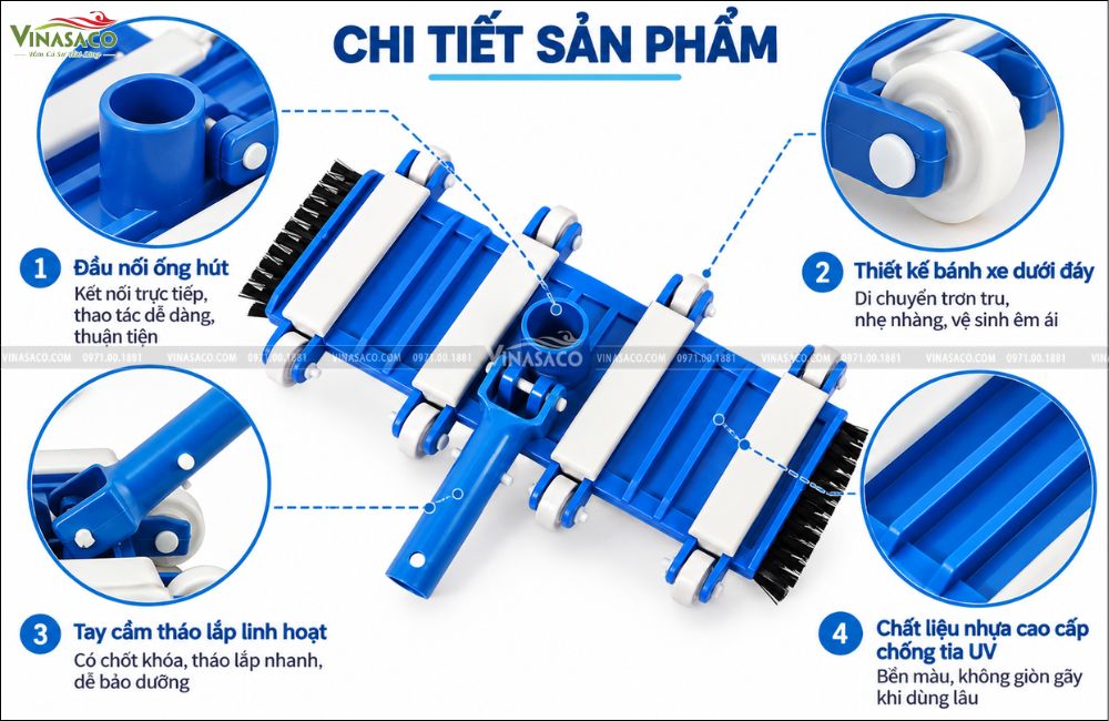 Chi tiết bàn hút vệ sinh đáy bể bơi bằng nhựa