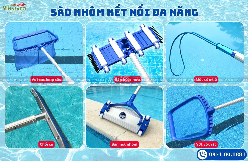 Sào nhôm bể bơi kết nối các dụng cụ vệ sinh