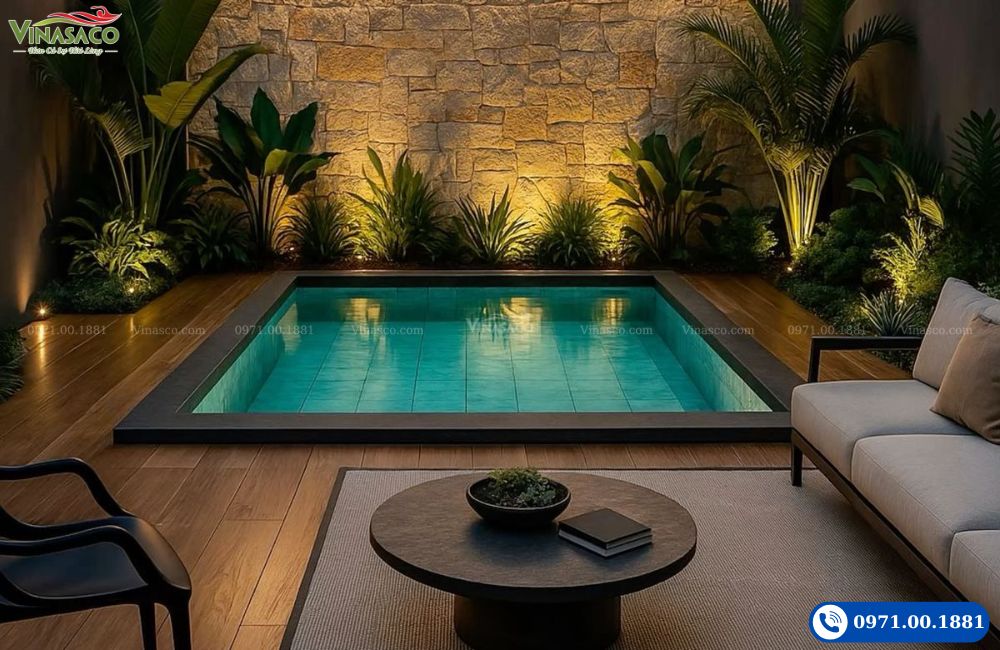 Mẫu thiết kế bể bơi mini sân vườn hiện đại