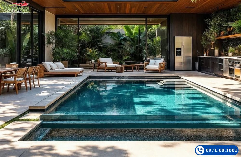 Mẫu thiết kế bể bơi mini sân vườn cho homestay