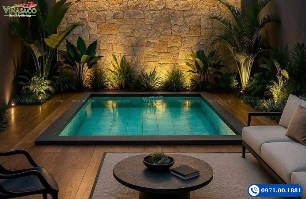 Các mẫu thiết kế bể bơi mini cho gia đình và homestay 2026