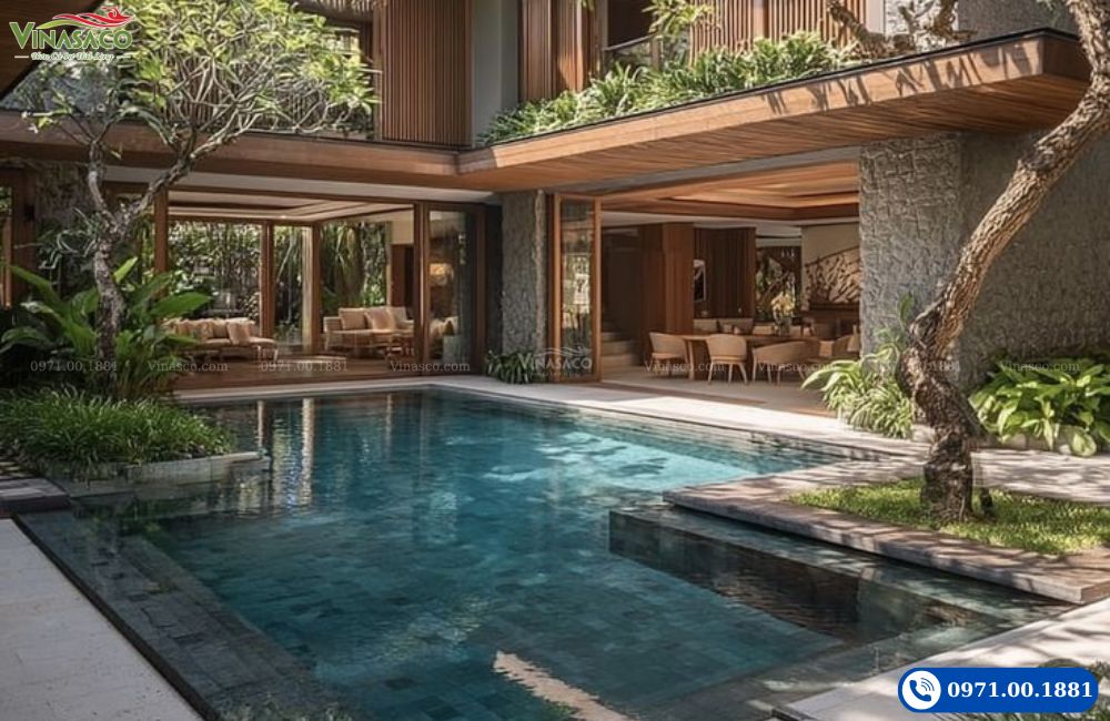 Mẫu bể bơi mini sân vườn xanh mát cho homestay