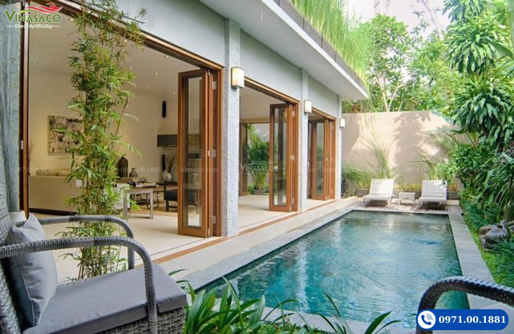 Mẫu bể bơi mini sân vườn xanh mát cho homestay