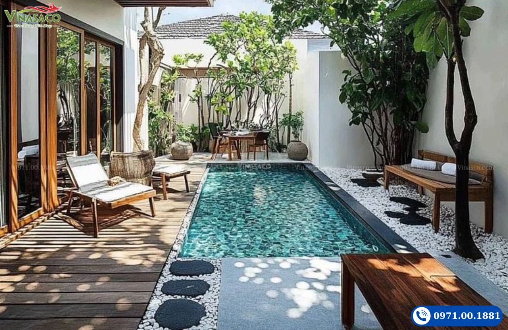 Các mẫu thiết kế bể bơi mini sân vườn cho gia đình và homestay