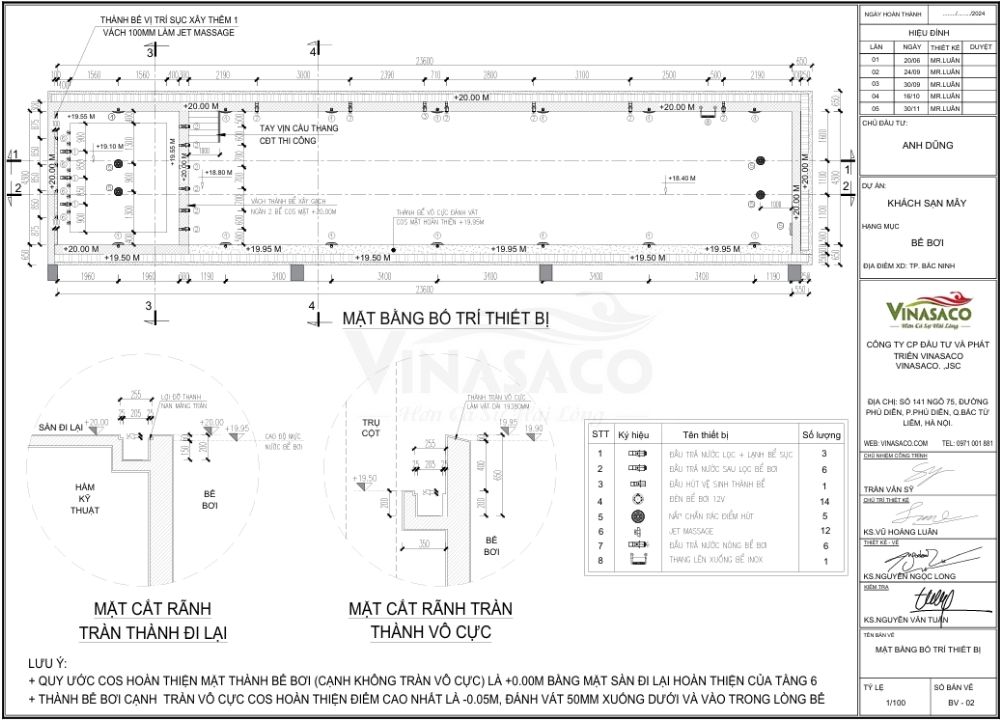Thiết kế, bản vẽ mặt bằng bố trí thiết bị bể bơi