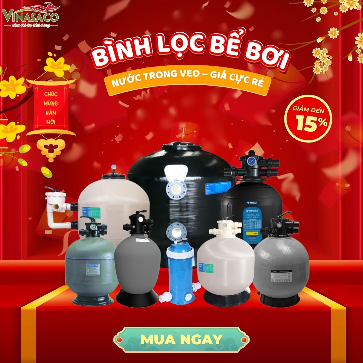 sale bình lọc bể bơi giảm 15% năm mới 2026 Vinasaco