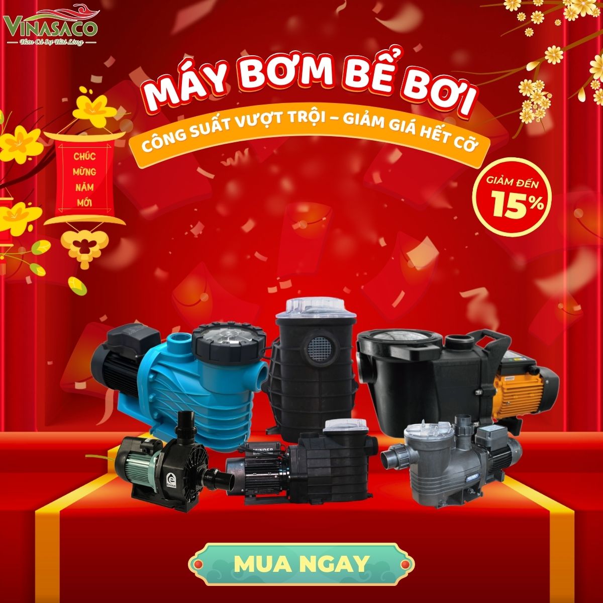 máy bơm bể bơi giảm giá năm mới 2026 tại Vinasaco