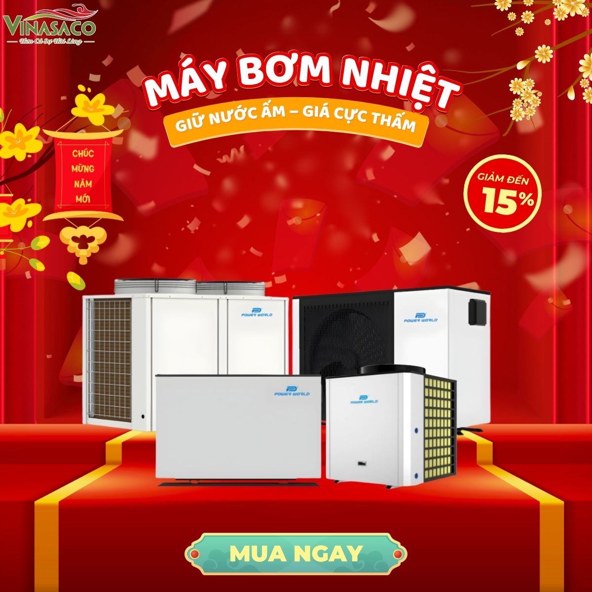 heatpump bể bơi sale năm mới 2026 giảm đến 15% Vinasaco