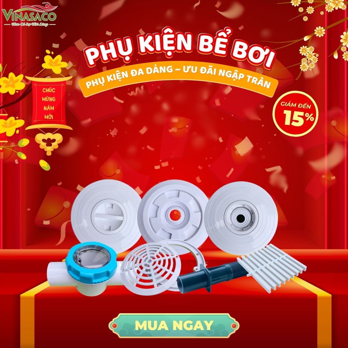 phụ kiện bể bơi rẻ sale tết 2026 giảm đến 15% Vinasaco